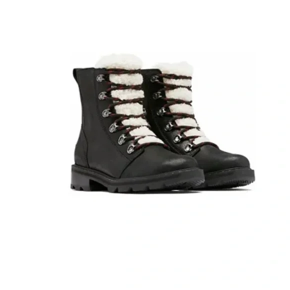 6.5 Sorel Women's Lennox Lace Cozy Boot Waterproof Leather Black - Picture 7 of 10